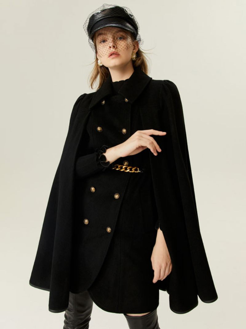 Manteau Poncho Laine Cape À Double Boutonnage Ceinture Avec Chaîne Vêtements D'extérieur Pour Femmes