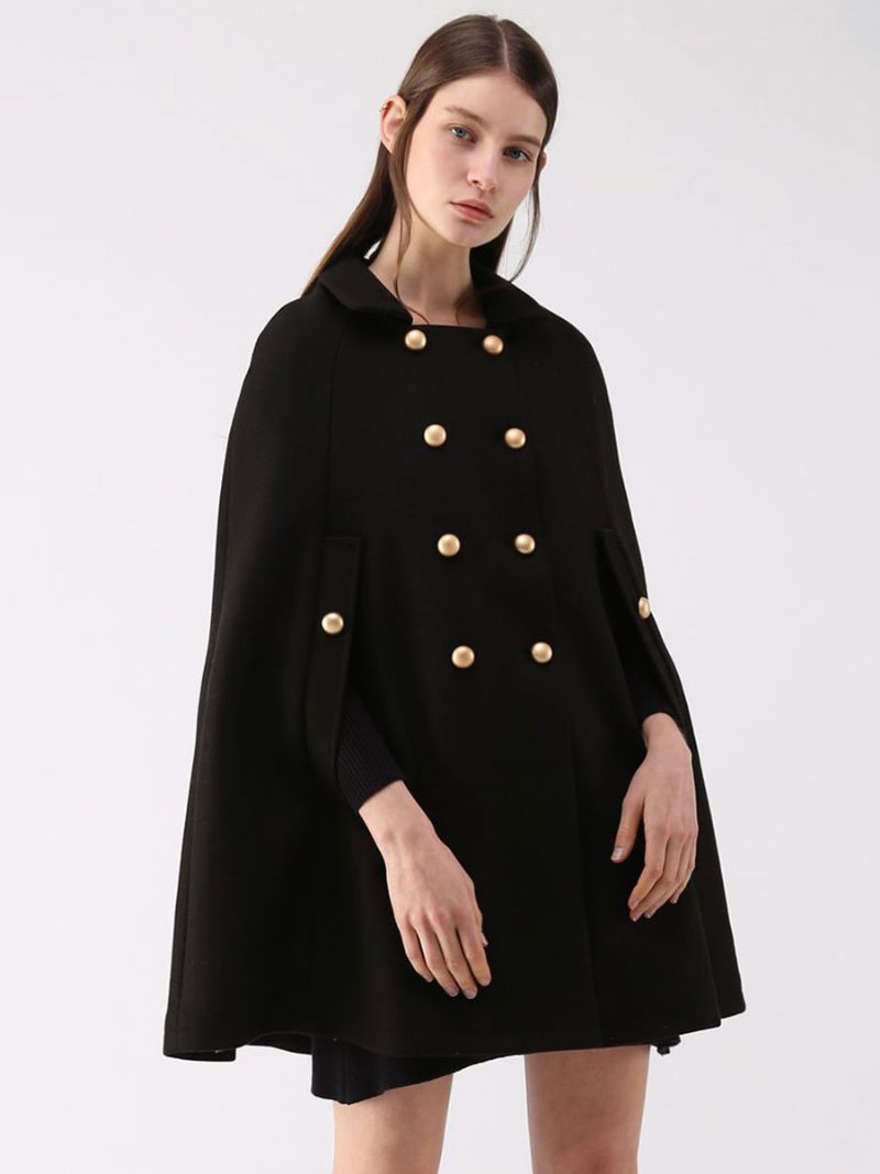 Manteau Poncho Laine Cape À Double Boutonnage Vêtements D'extérieur D'hiver Pour Femmes