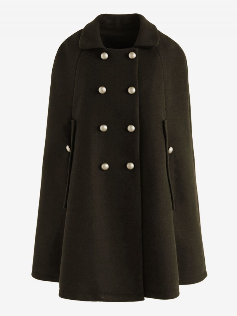 Manteau Poncho Laine Cape À Double Boutonnage Vêtements D'extérieur D'hiver Pour Femmes - Vert Chasseur