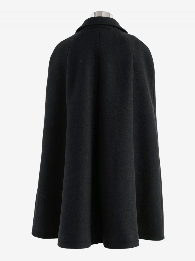 Manteau Poncho Laine Cape À Double Boutonnage Vêtements D'extérieur D'hiver Pour Femmes - Noir