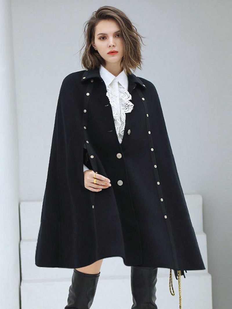 Manteau Poncho Laine Cape Longue Vêtements D'extérieur Printemps Pour Femmes 2024 - Noir