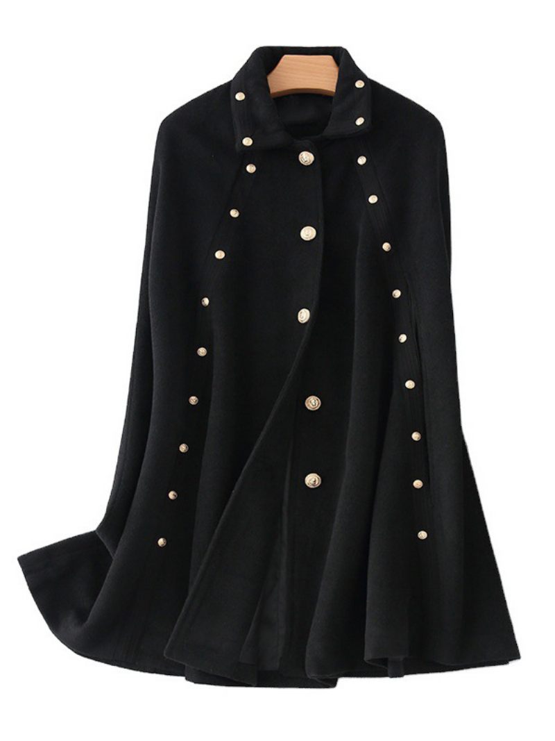 Manteau Poncho Laine Cape Longue Vêtements D'extérieur Printemps Pour Femmes 2024 - Noir