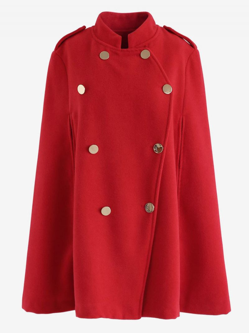 Manteau Poncho Noir Cape À Double Boutonnage Vêtements D'extérieur Printemps Pour Femmes - Rouge