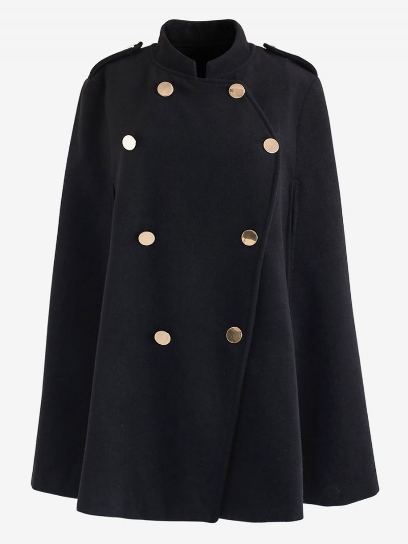 Manteau Poncho Noir Cape À Double Boutonnage Vêtements D'extérieur Printemps Pour Femmes - Noir