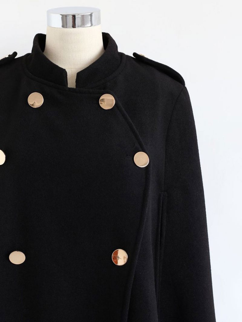 Manteau Poncho Noir Cape À Double Boutonnage Vêtements D'extérieur Printemps Pour Femmes - Noir