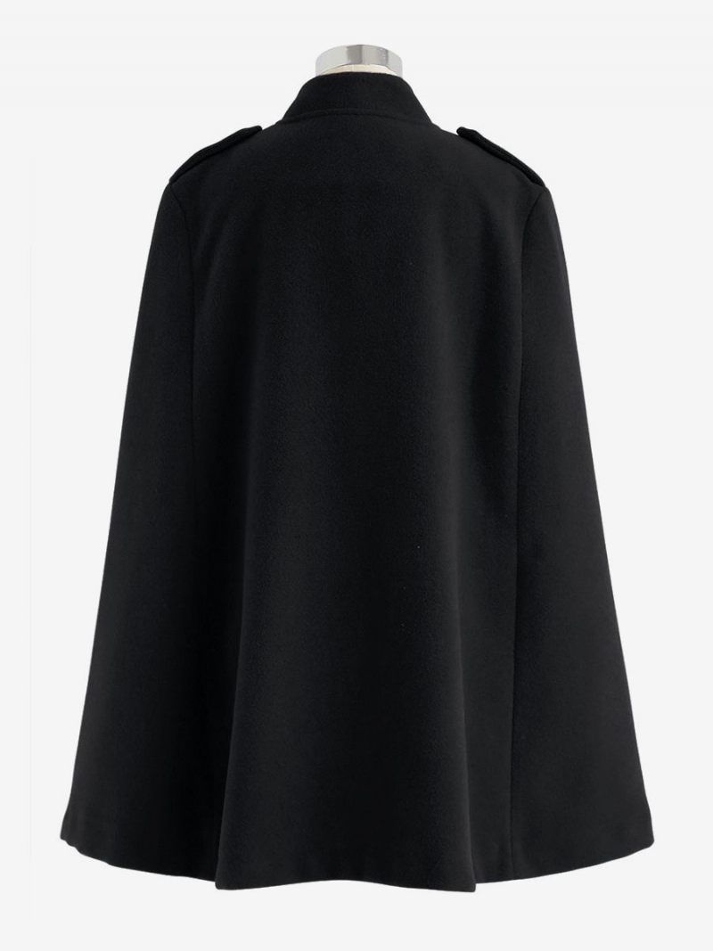 Manteau Poncho Noir Cape À Double Boutonnage Vêtements D'extérieur Printemps Pour Femmes - Noir