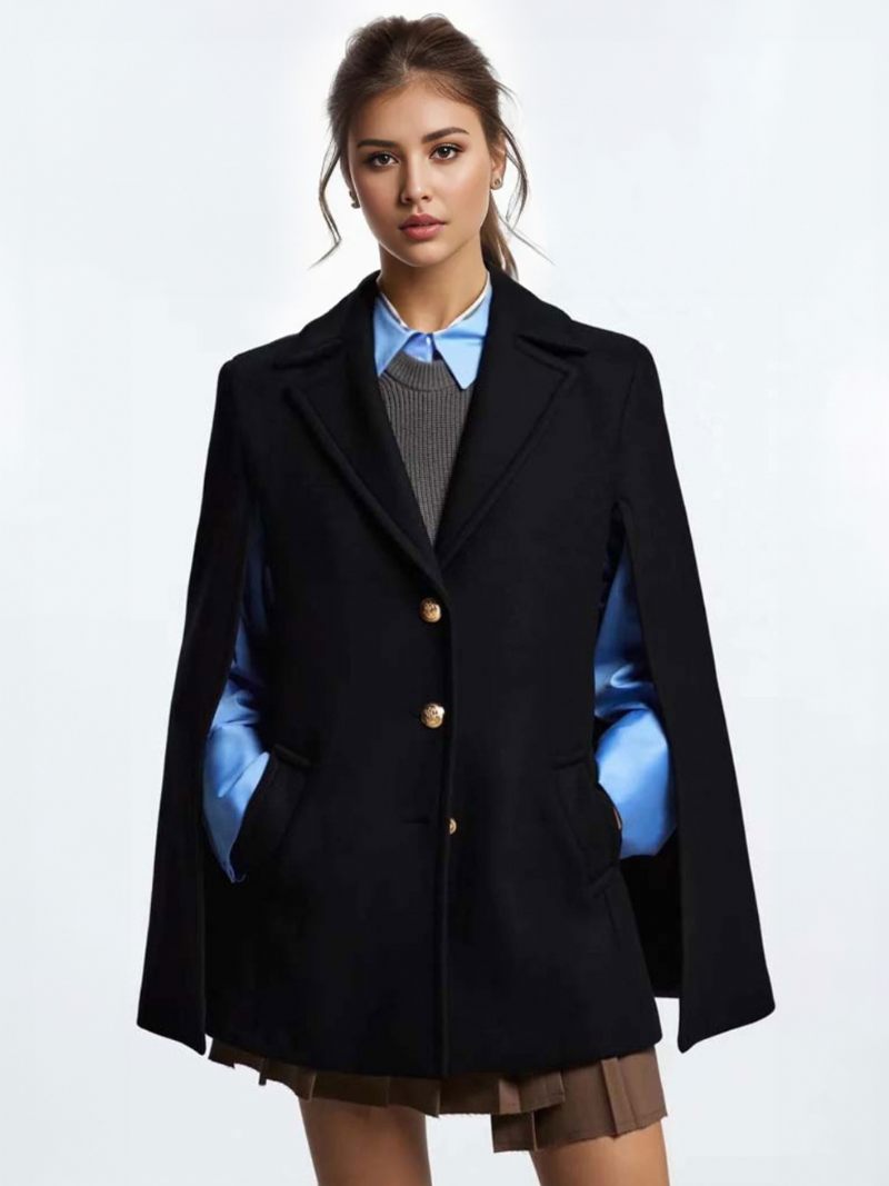 Manteau Poncho Noir Pour Femmes Cape À Col V Vêtements D'extérieur D'hiver 2024