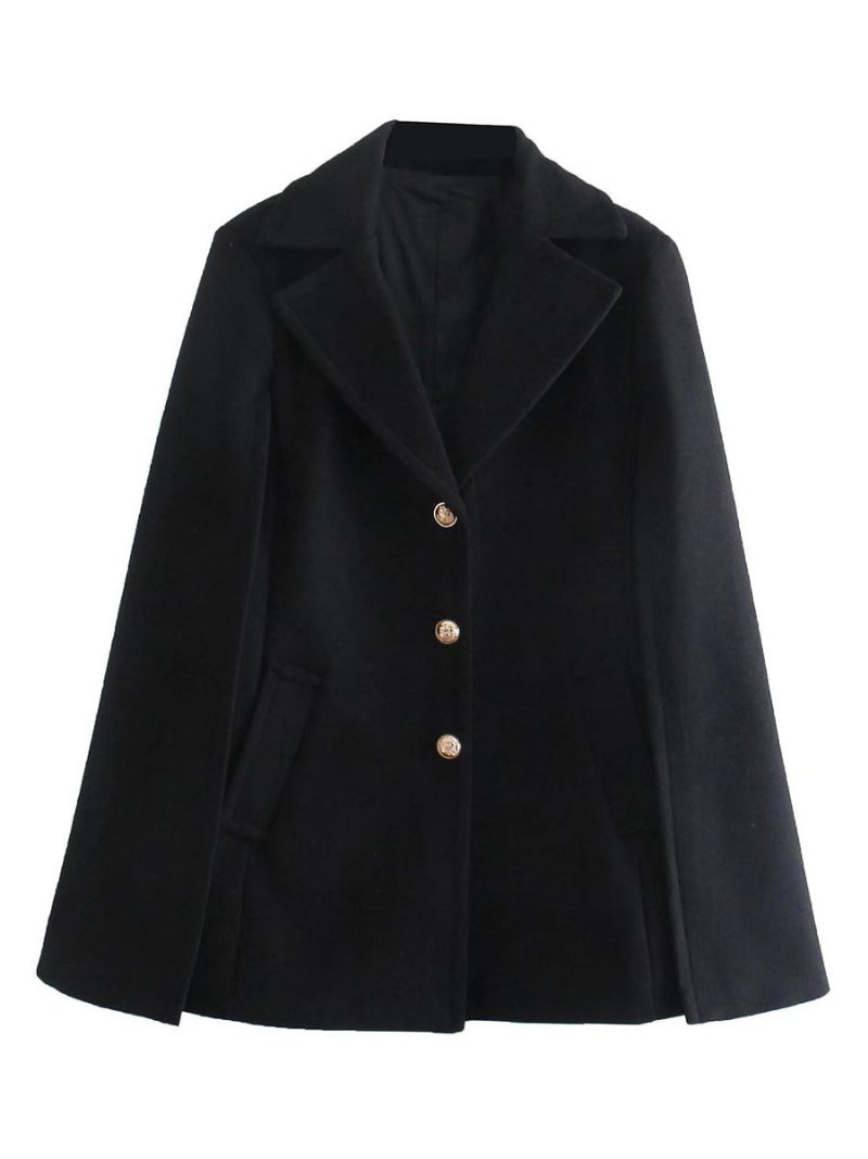 Manteau Poncho Noir Pour Femmes Cape À Col V Vêtements D'extérieur D'hiver 2024 - Noir