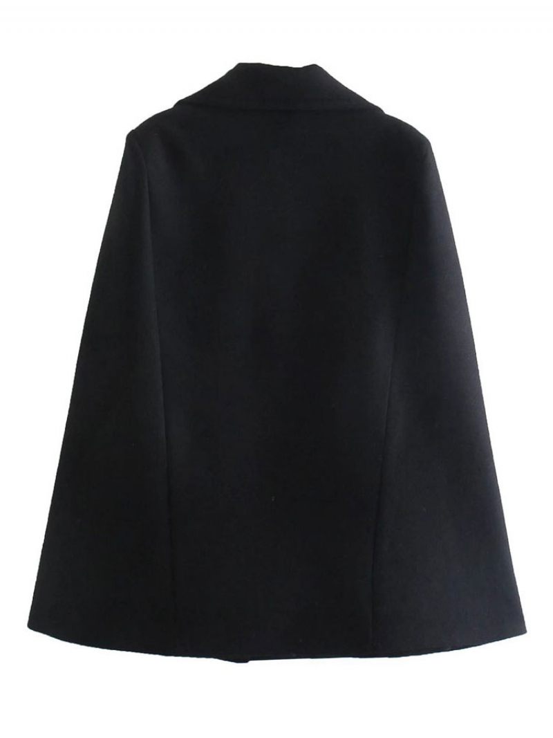 Manteau Poncho Noir Pour Femmes Cape À Col V Vêtements D'extérieur D'hiver 2024 - Noir