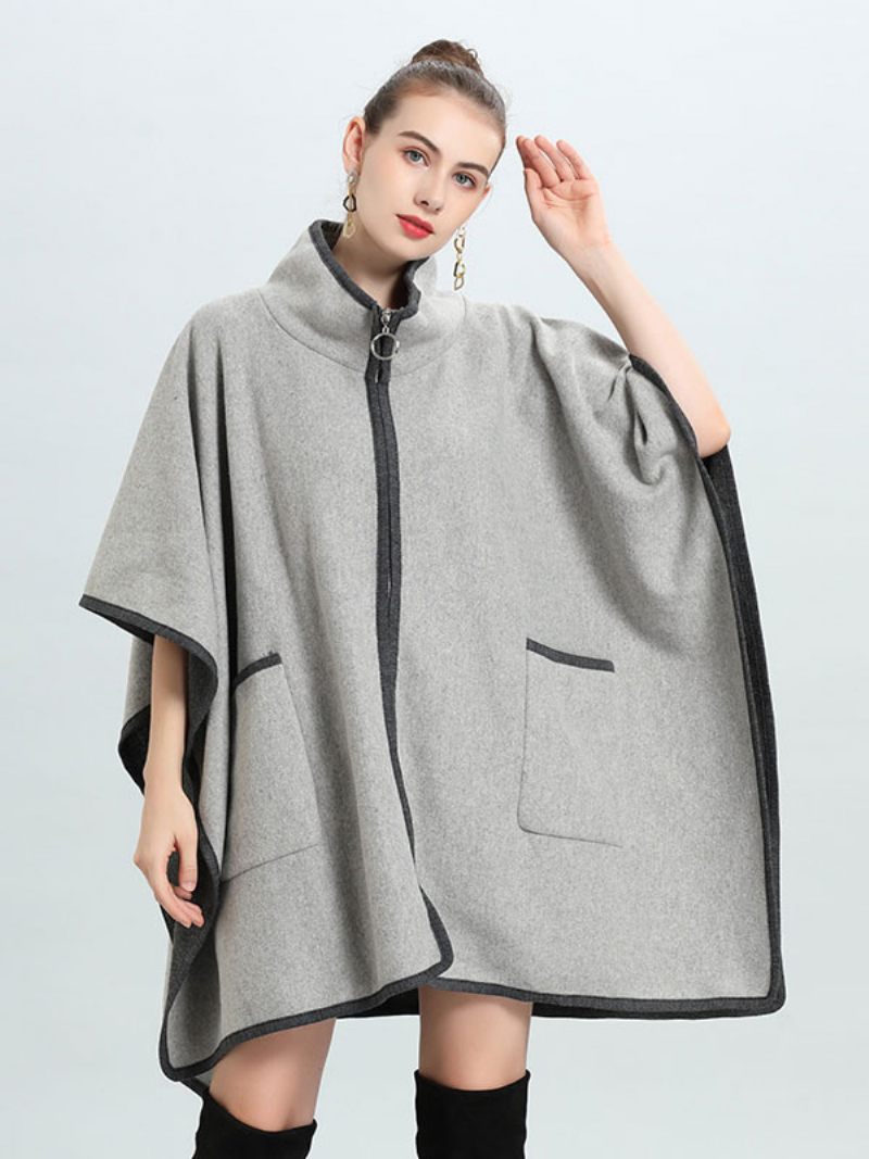 Manteau Poncho Surdimensionné Pour Femmes Cape Vêtements D'extérieur Printemps 2024 - Gris Clair