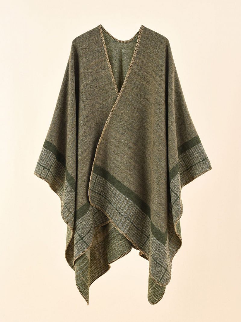 Poncho Cape Olive À Carreaux Pour Femme Printemps Eté Automne Hiver