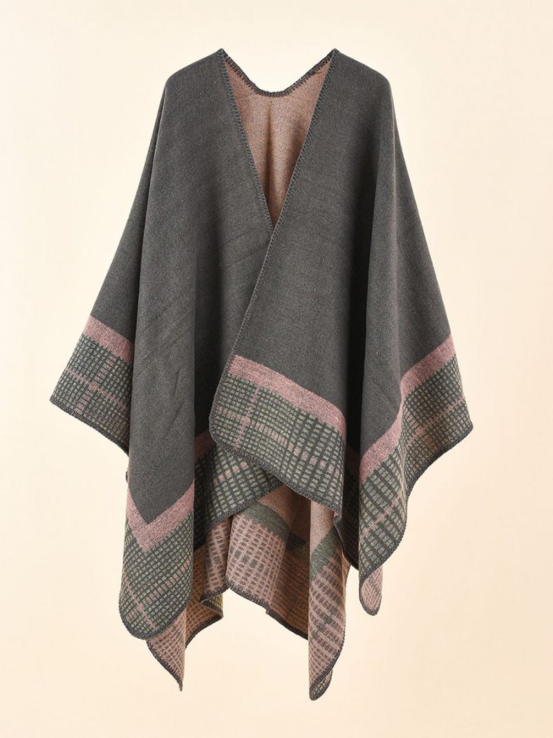 Poncho Cape Olive À Carreaux Pour Femme Printemps Eté Automne Hiver - Gris Clair