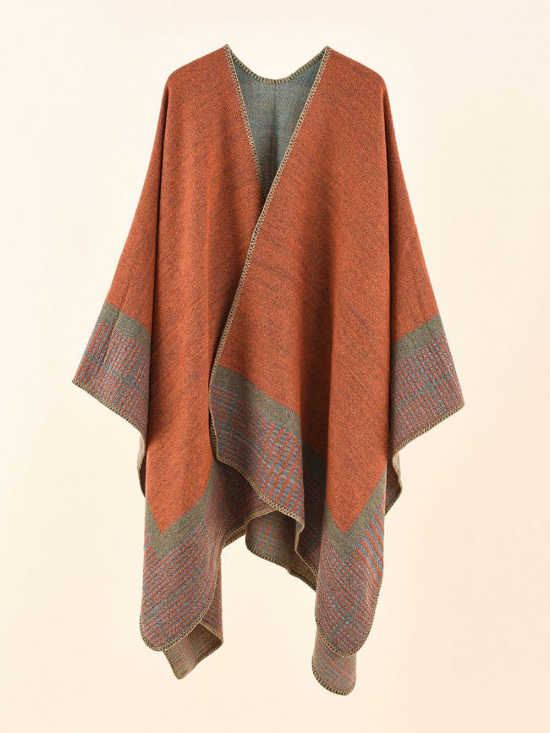 Poncho Cape Olive À Carreaux Pour Femme Printemps Eté Automne Hiver - Orange