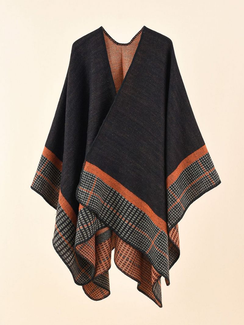 Poncho Cape Olive À Carreaux Pour Femme Printemps Eté Automne Hiver - Noir