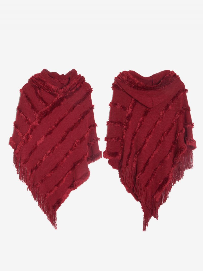 Poncho À Capuche Pour Femme Cape Franges Surdimensionnée Verte - Bourgogne