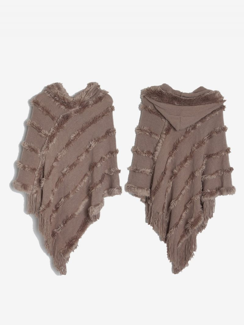 Poncho À Capuche Pour Femme Cape Franges Surdimensionnée Verte - Kaki