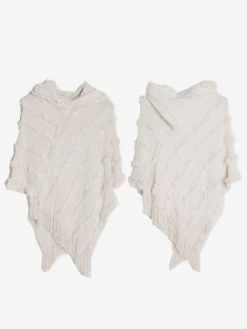 Poncho À Capuche Pour Femme Cape Franges Surdimensionnée Verte - Beige