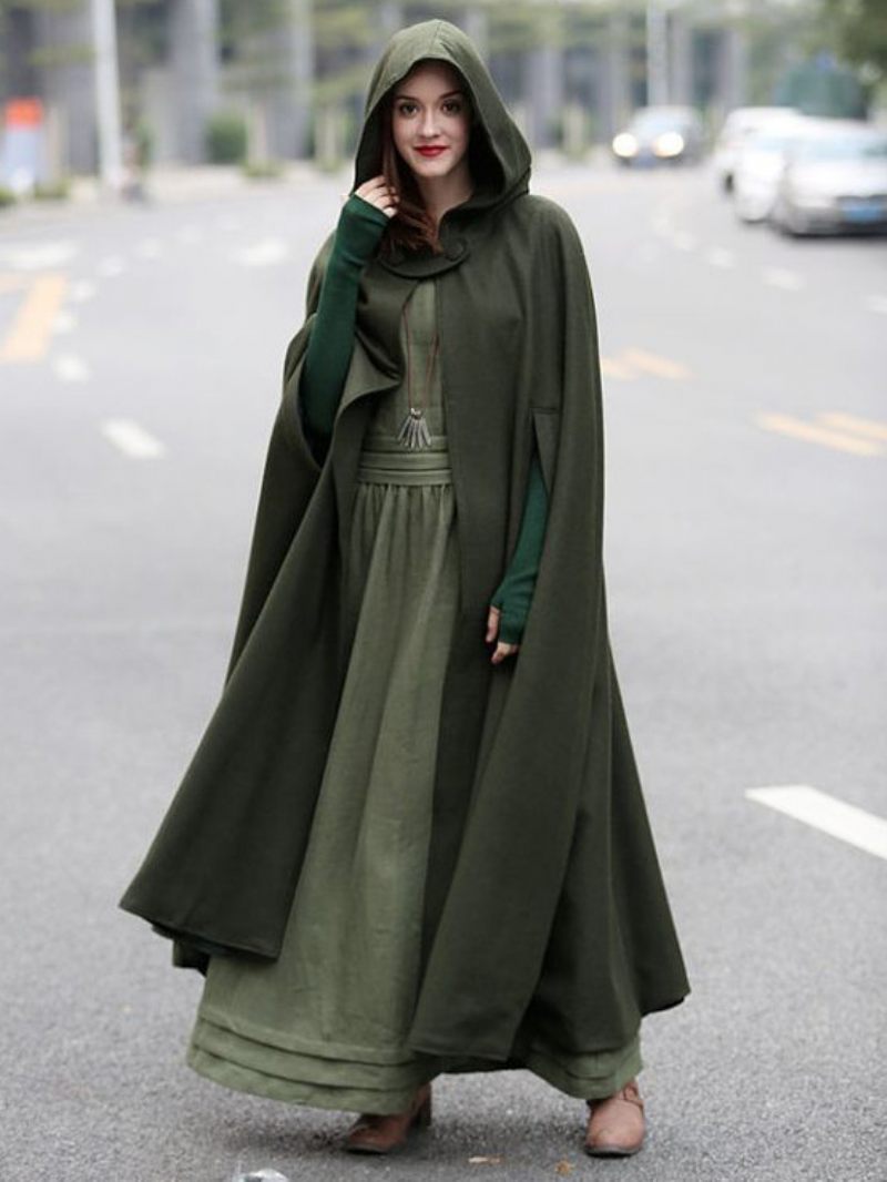 Poncho À Capuche Pour Femme Vert Chasseur Cape Surdimensionnée