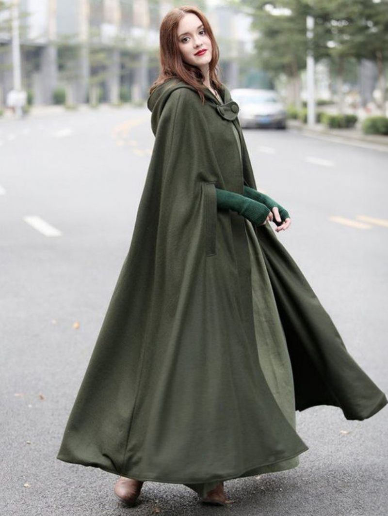 Poncho À Capuche Pour Femme Vert Chasseur Cape Surdimensionnée - Vert Chasseur