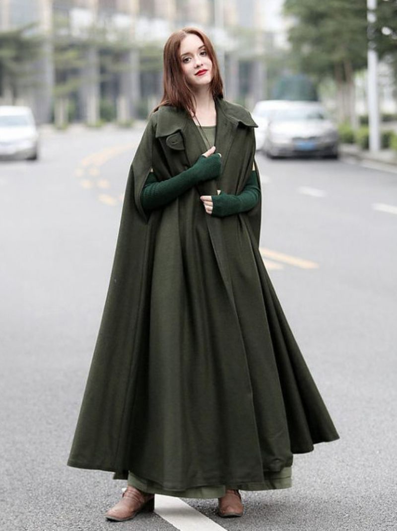 Poncho À Capuche Pour Femme Vert Chasseur Cape Surdimensionnée - Vert Chasseur