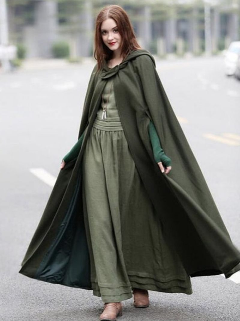 Poncho À Capuche Pour Femme Vert Chasseur Cape Surdimensionnée - Vert Chasseur