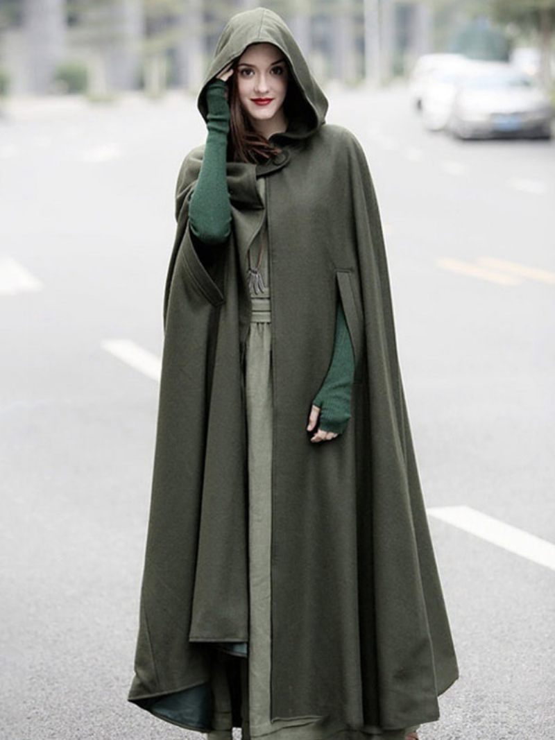 Poncho À Capuche Pour Femme Vert Chasseur Cape Surdimensionnée - Vert Chasseur