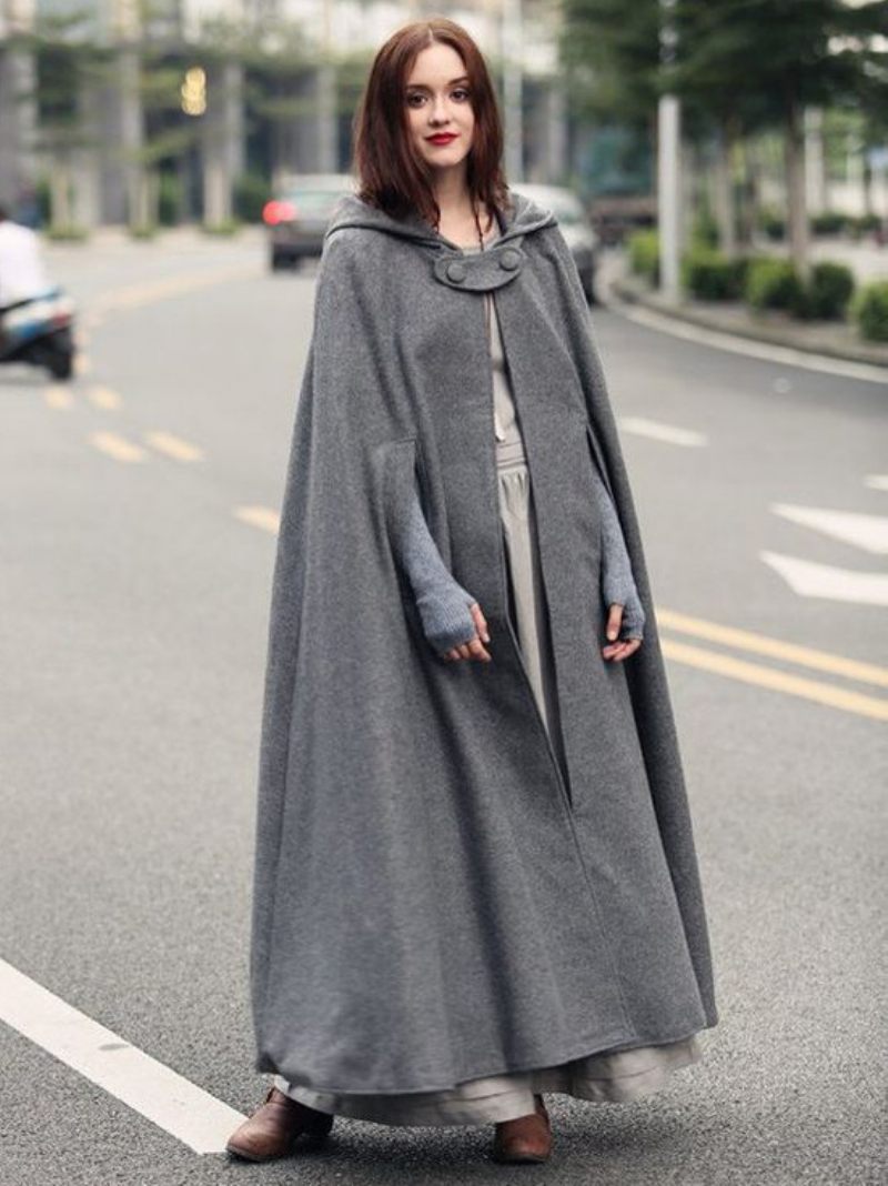 Poncho À Capuche Pour Femme Vert Chasseur Cape Surdimensionnée - Gris