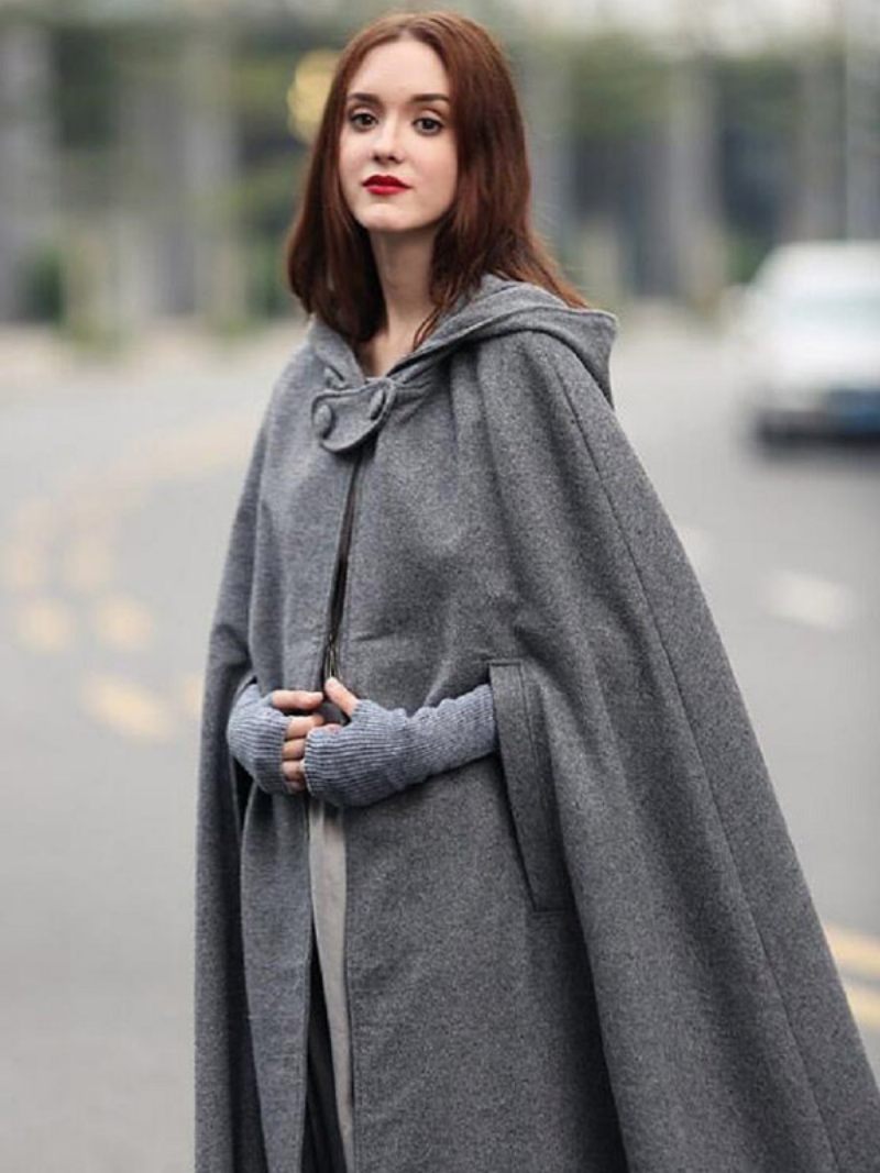 Poncho À Capuche Pour Femme Vert Chasseur Cape Surdimensionnée - Gris