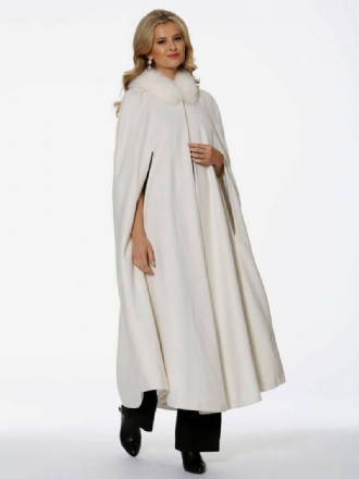 Poncho À Capuche Pour Femmes Ivoire Surdimensionné Cape Fausse Fourrure Vêtements D'extérieur