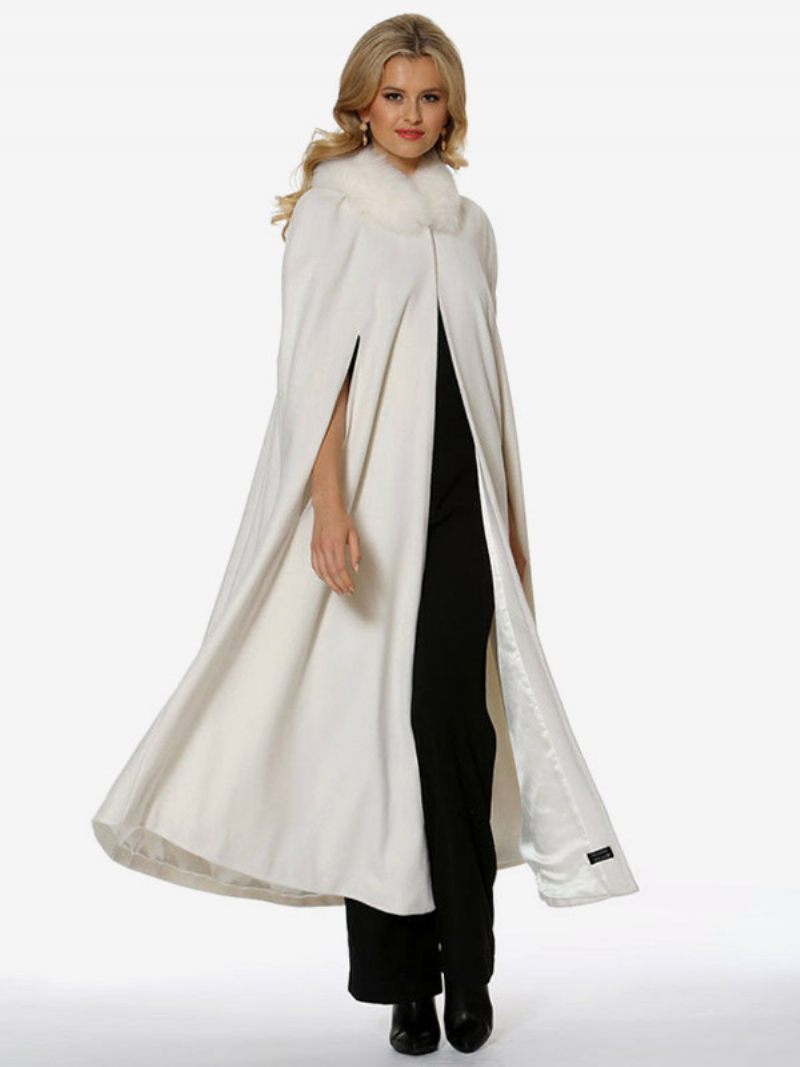 Poncho À Capuche Pour Femmes Ivoire Surdimensionné Cape Fausse Fourrure Vêtements D'extérieur - Ivoire