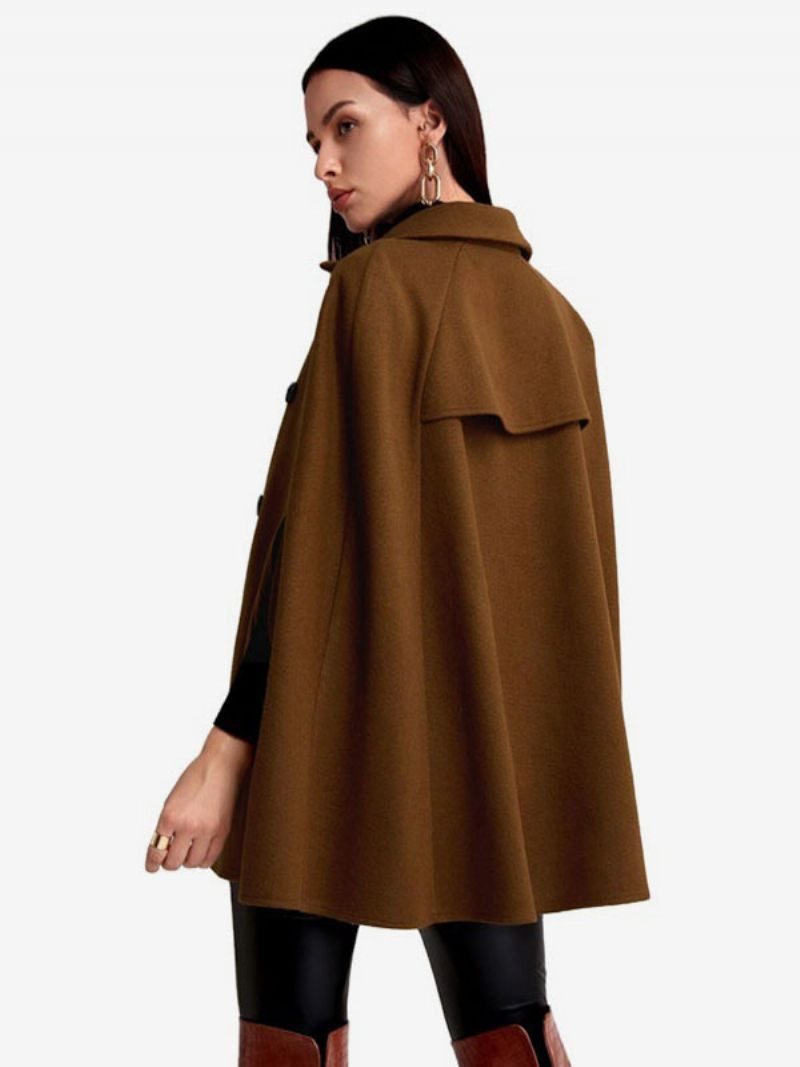 Poncho Double Boutonnage Cape Laine Vêtements D'extérieur Pour Femmes 2024 - Café Brun