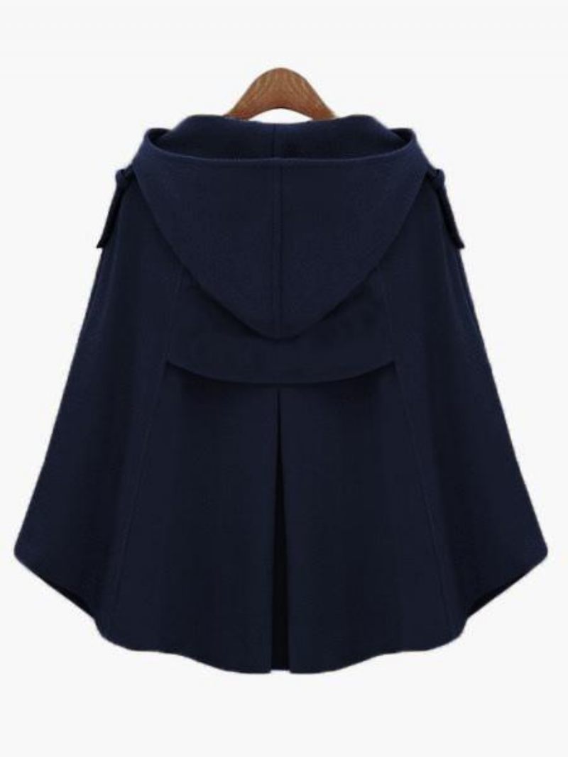 Poncho Femme Camel Col Montant Boutons Cape Vêtements D'extérieur Académiques - Bleu Profond