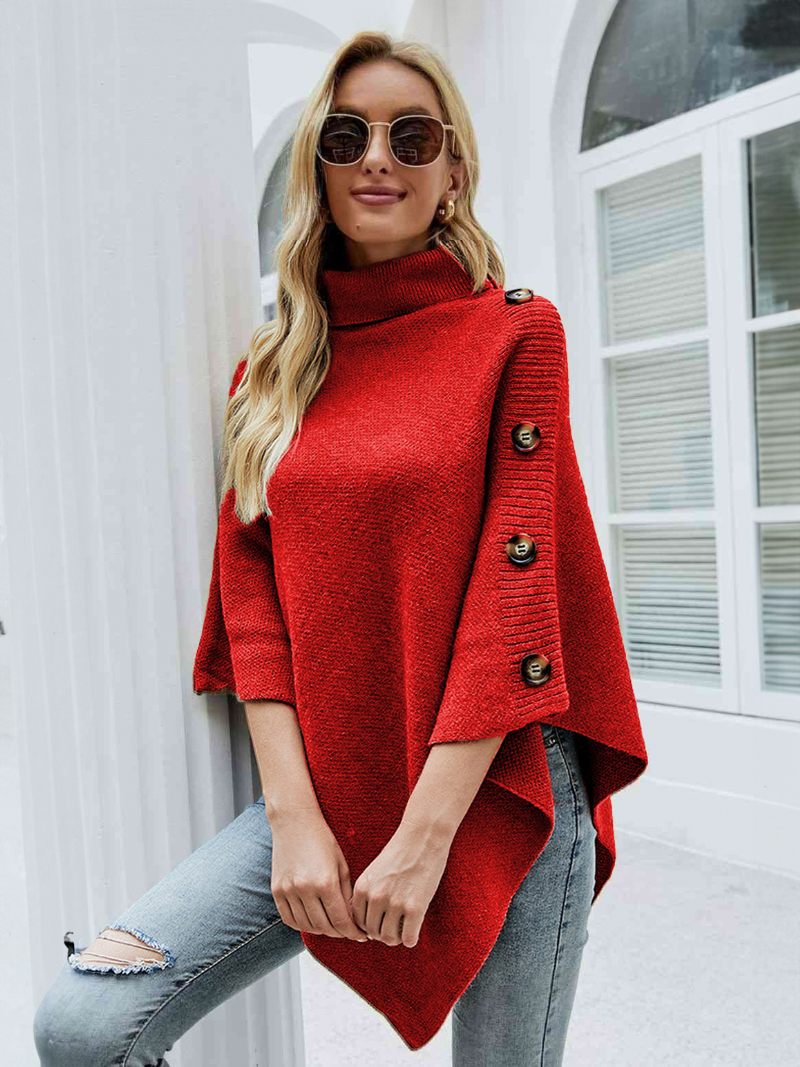 Poncho Pour Femme Cape À Col Haut Vêtements D'extérieur Printemps - Rouge