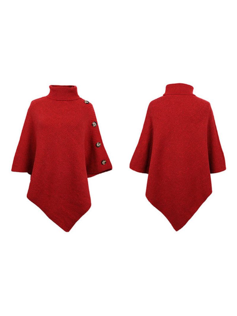 Poncho Pour Femme Cape À Col Haut Vêtements D'extérieur Printemps - Rouge