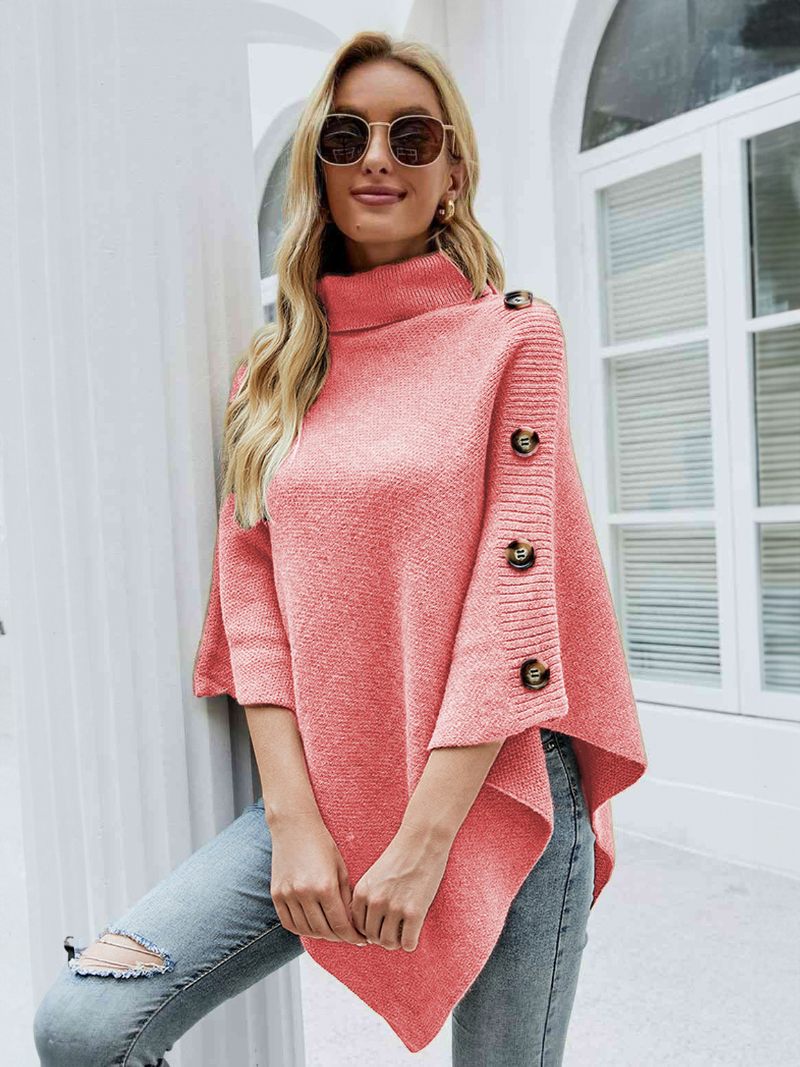 Poncho Pour Femme Cape À Col Haut Vêtements D'extérieur Printemps - Rose