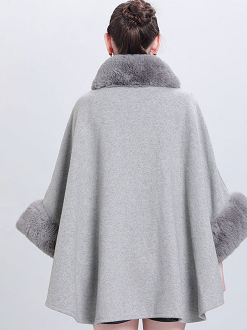 Poncho Femme Col Haut Gris Clair Cape Fausse Fourrure Surdimensionnée - Gris Clair