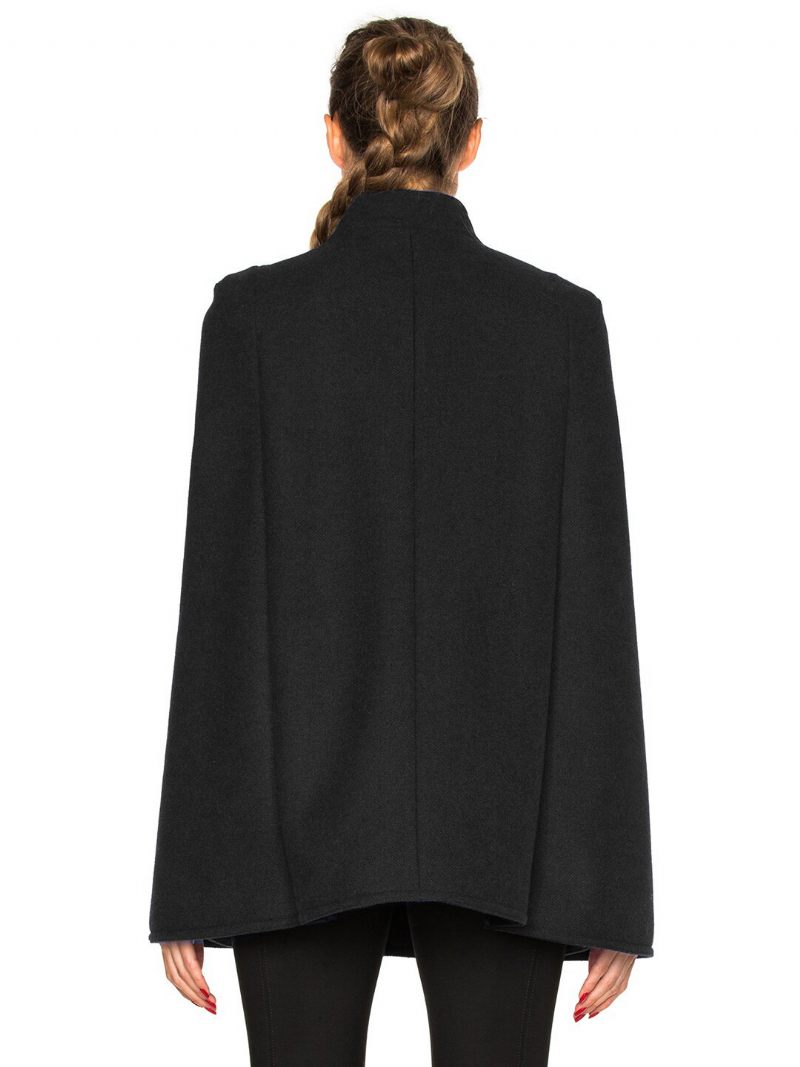 Poncho Femme Marine Foncé Double Boutonnage Hiver Vêtements D'extérieur Laine 2024 - Noir