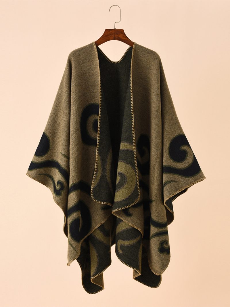 Poncho Imprimé Femme Quotidien Casual Chic Cape - Marron Café