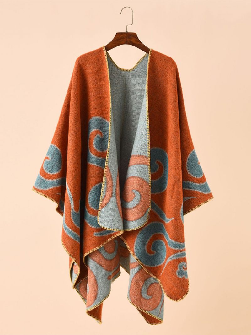 Poncho Imprimé Femme Quotidien Casual Chic Cape - Orange