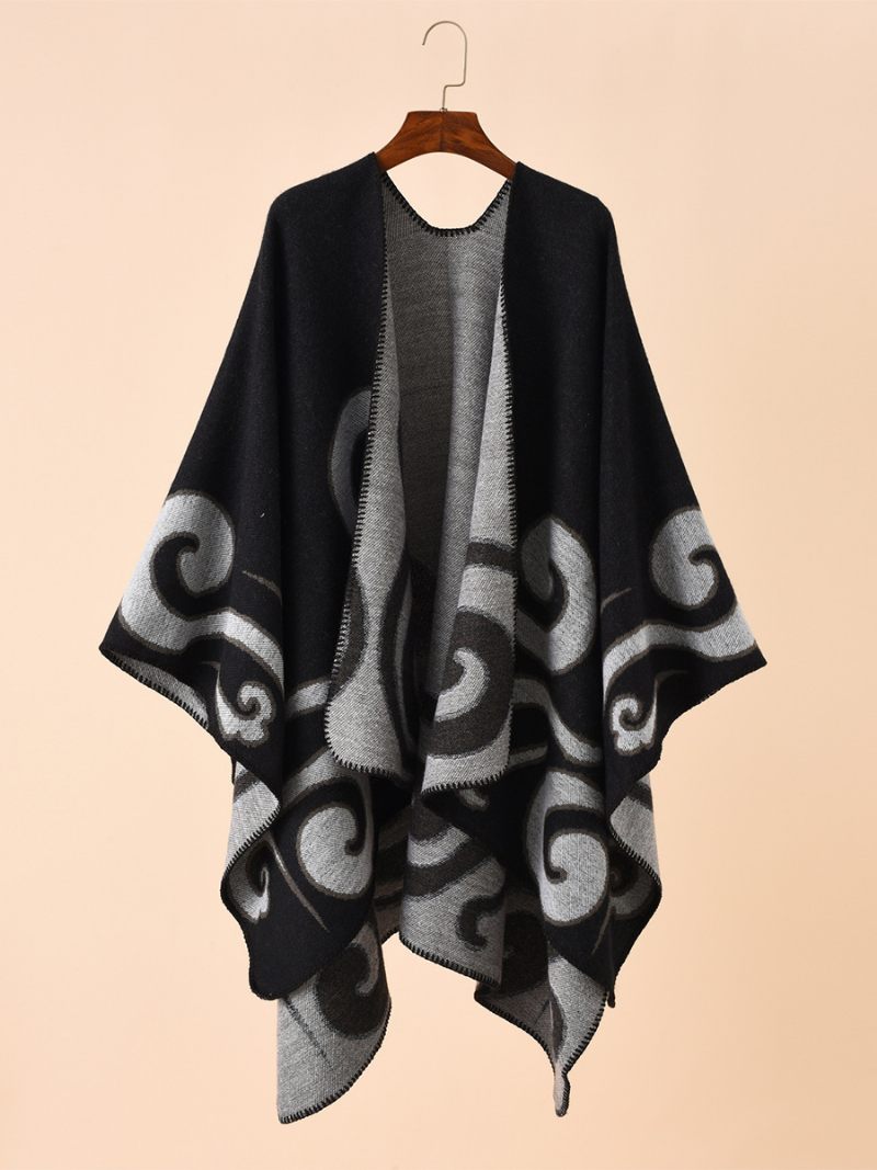 Poncho Imprimé Femme Quotidien Casual Chic Cape - Noir