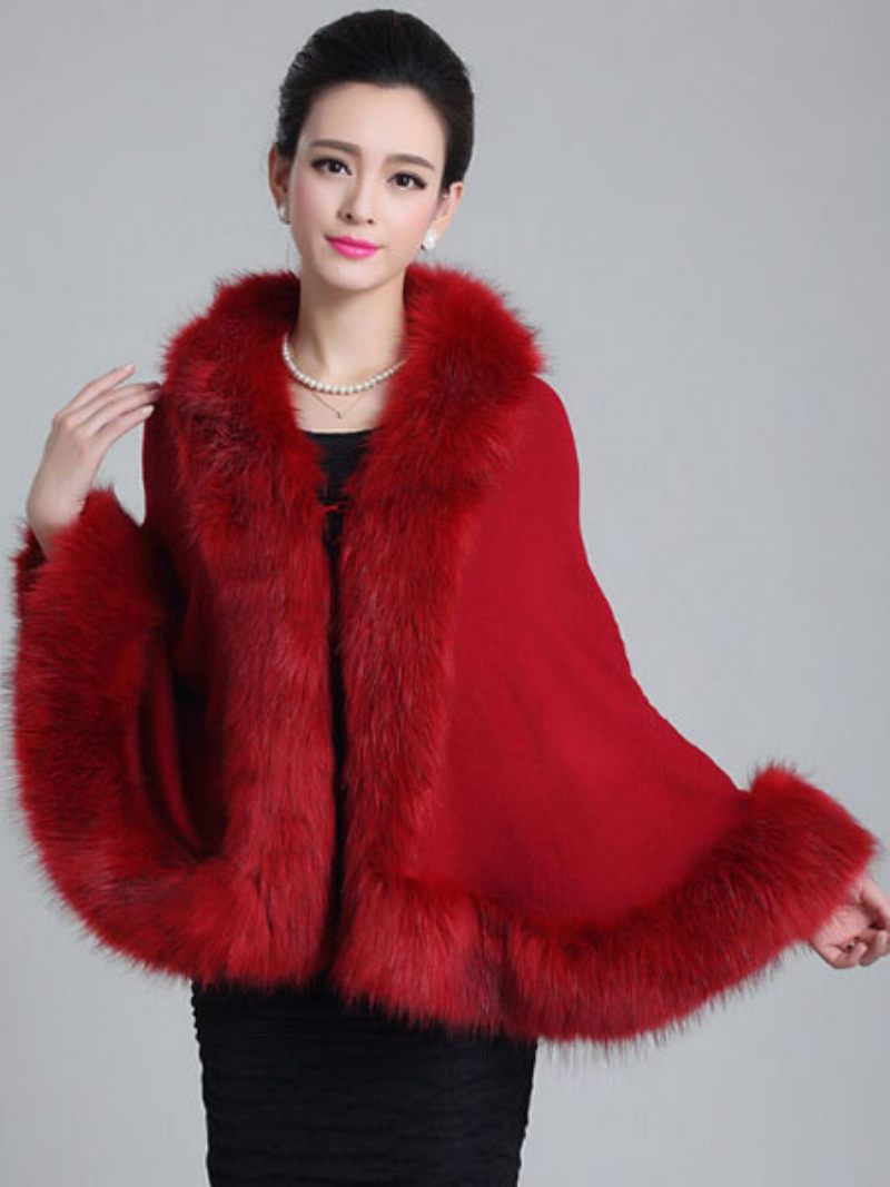 Poncho Tricot Surdimensionné Pour Femme Manteau Fausse Fourrure Vêtements D'extérieur Printemps - Rouge