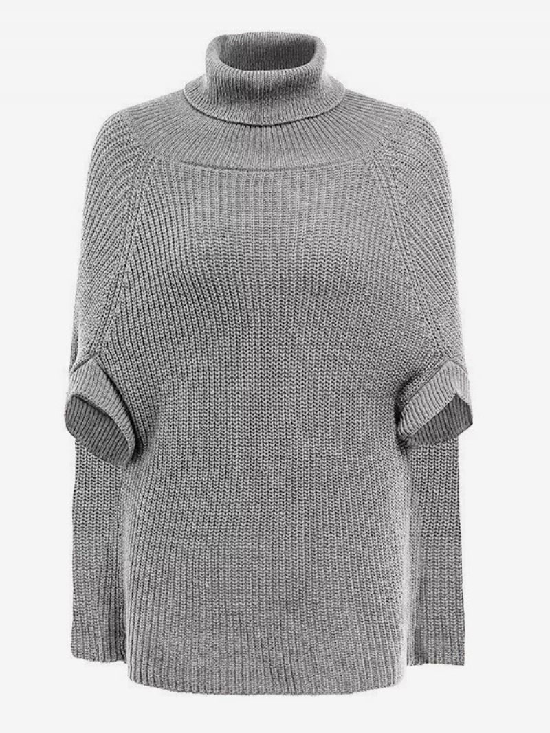 Poncho Tricoté À Col Roulé Pour Femme Cape D'automne Décontractée Noire - Gris