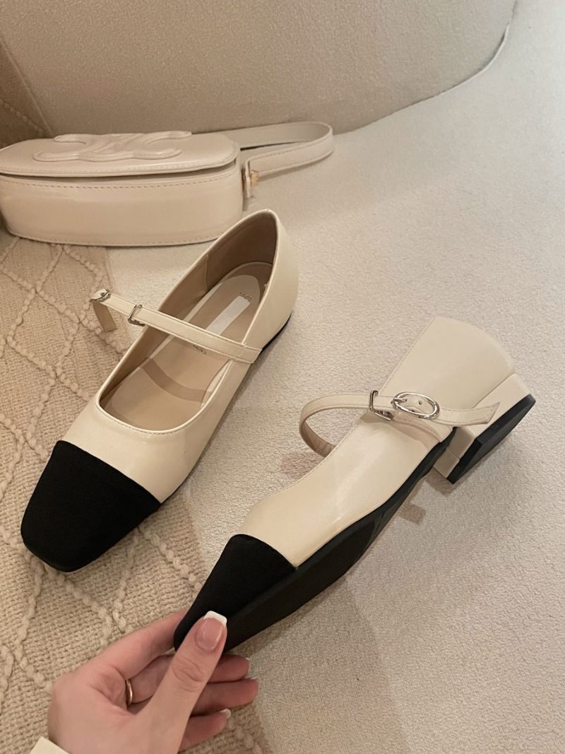 Ballerines Cuir Pu À Bout Carré Pour Femmes - Beige