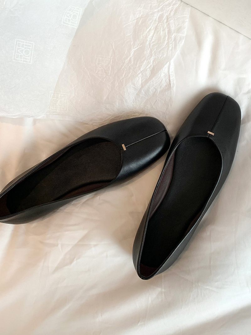 Ballerines Cuir Pu À Bout Rond Pour Femmes - Noir