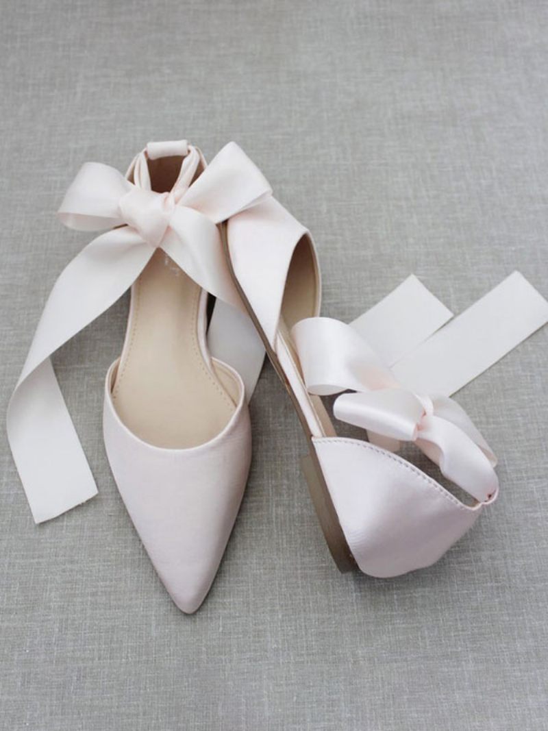 Ballerines Pour Femmes Avec Nœuds Et Bout Pointu Satin À Lacets Eric White - Rose Clair