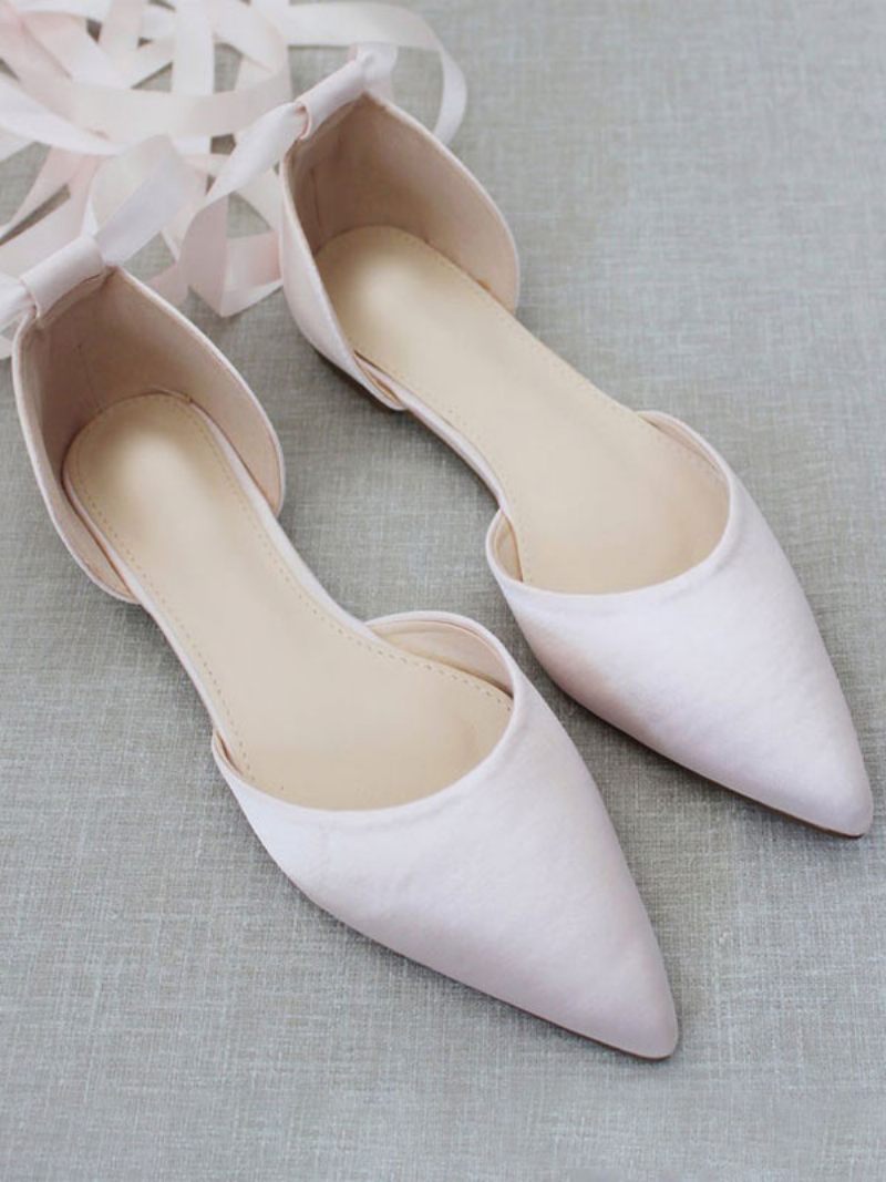 Ballerines Pour Femmes Avec Nœuds Et Bout Pointu Satin À Lacets Eric White - Rose Clair