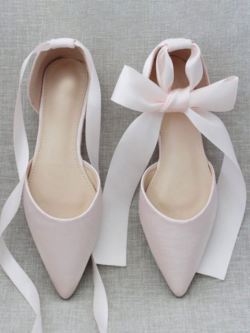 Ballerines Pour Femmes Avec Nœuds Et Bout Pointu Satin À Lacets Eric White - Rose Clair