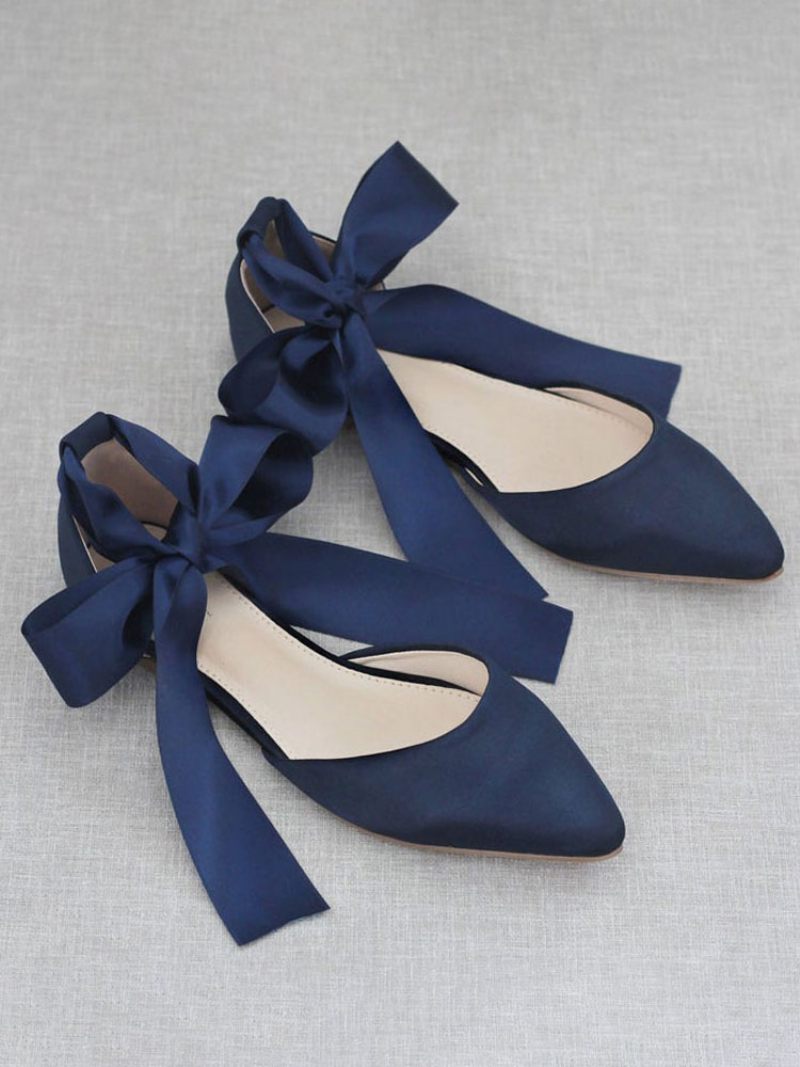 Ballerines Pour Femmes Avec Nœuds Et Bout Pointu Satin À Lacets Eric White - Bleu