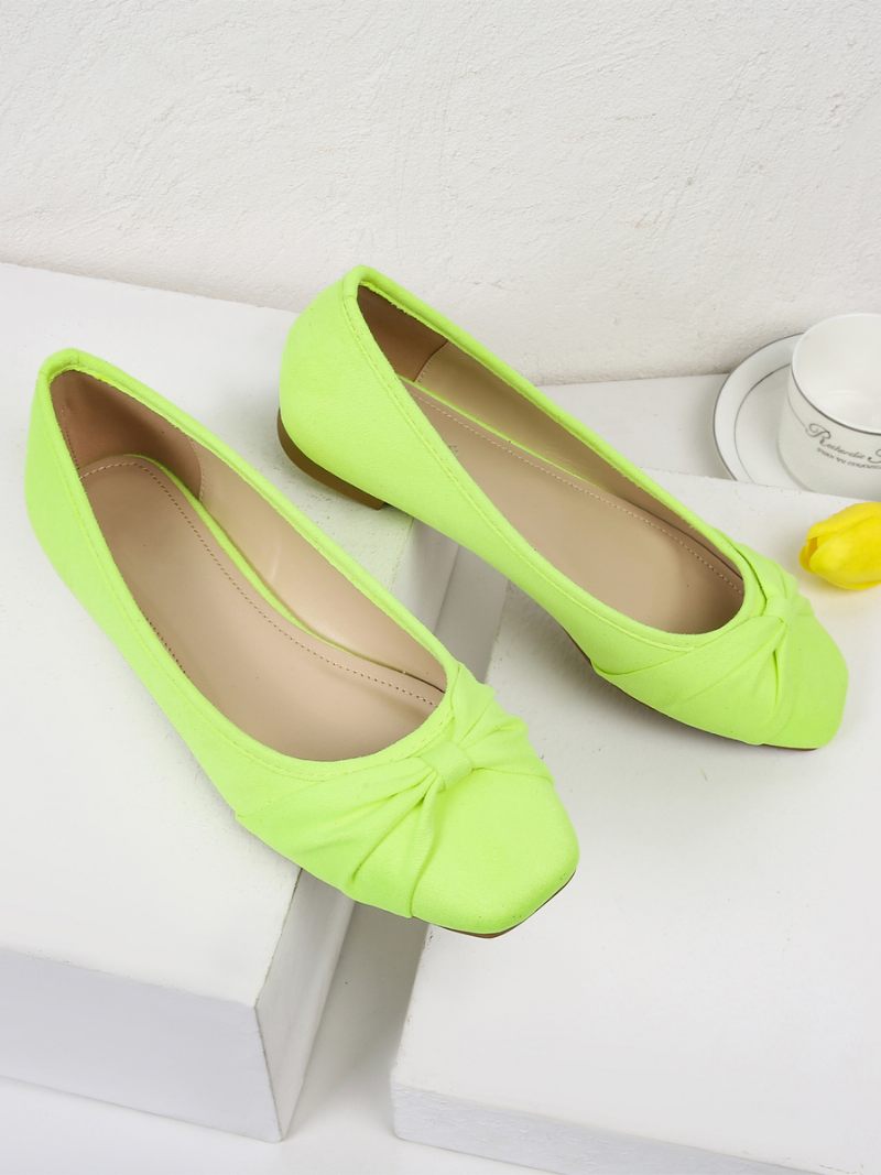 Ballerines Pour Femmes Bout Carré Nœuds Tissu Élastique - Vert Clair