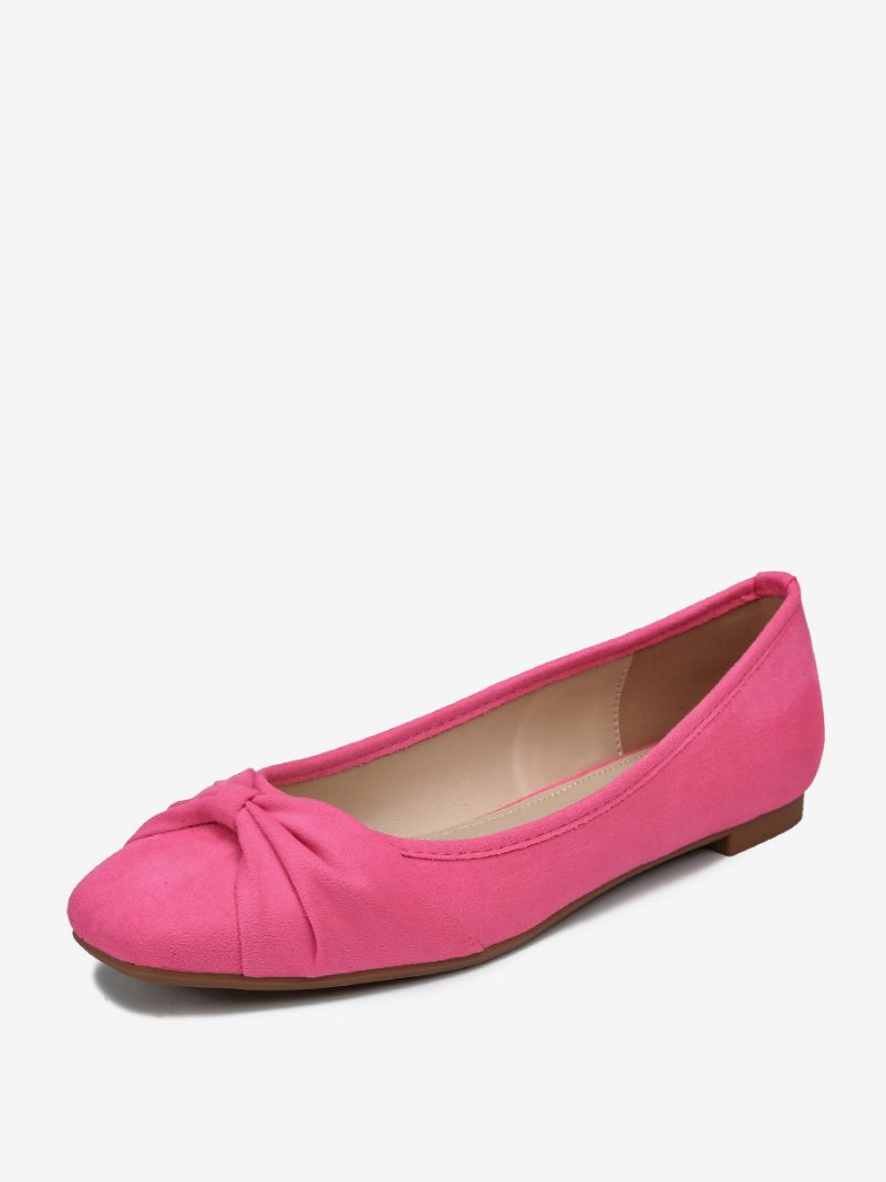 Ballerines Pour Femmes Bout Carré Nœuds Tissu Élastique - Rose